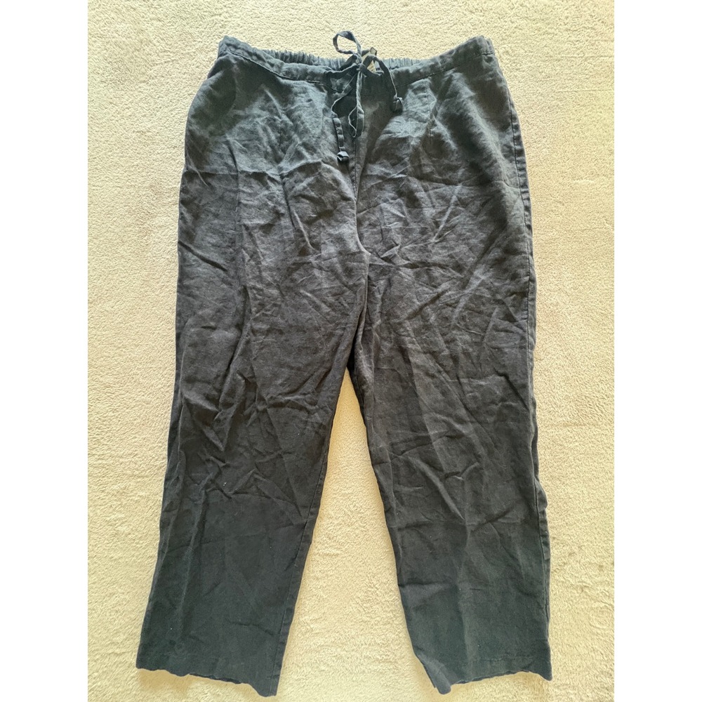 Sage Harbor Woman Black 100% Linen Drawstring Elastic Waist Pants Plus 1X